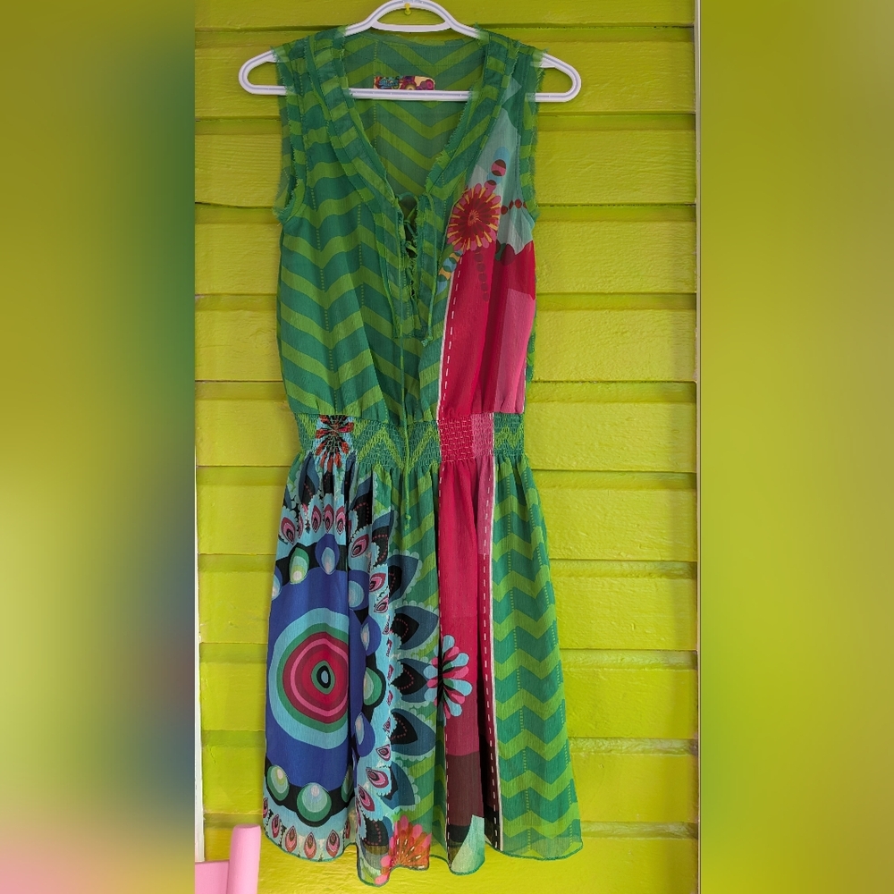 Desigual Green, Pink & Blue Mixed-Print Sleeveless Mini Dress